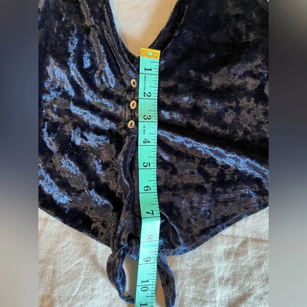 Free People - Two Tie For You Crushed Velvet Knotted Cropped Cami - Navy - Picture 6 of 9